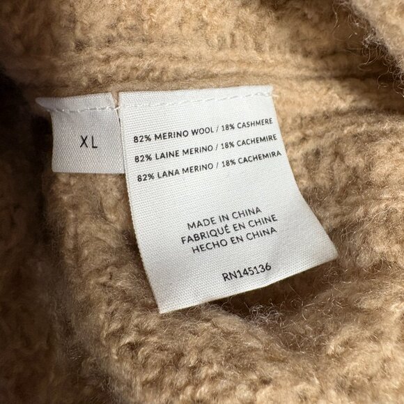 Naadam Open Cable Merino Wool Cashmere Crewneck Pullover sweater XL camel tan - Picture 10 of 12